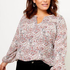 LOFT | Plus Paisley Split Neck Mixed Media Top